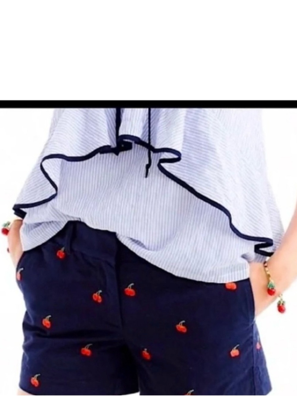 J. Crew Navy Cherry Embroidered Women's Shorts